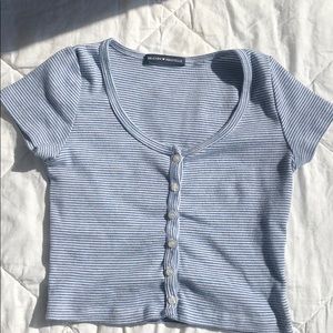 Brandy Melville Blue and White Striped Botton Top